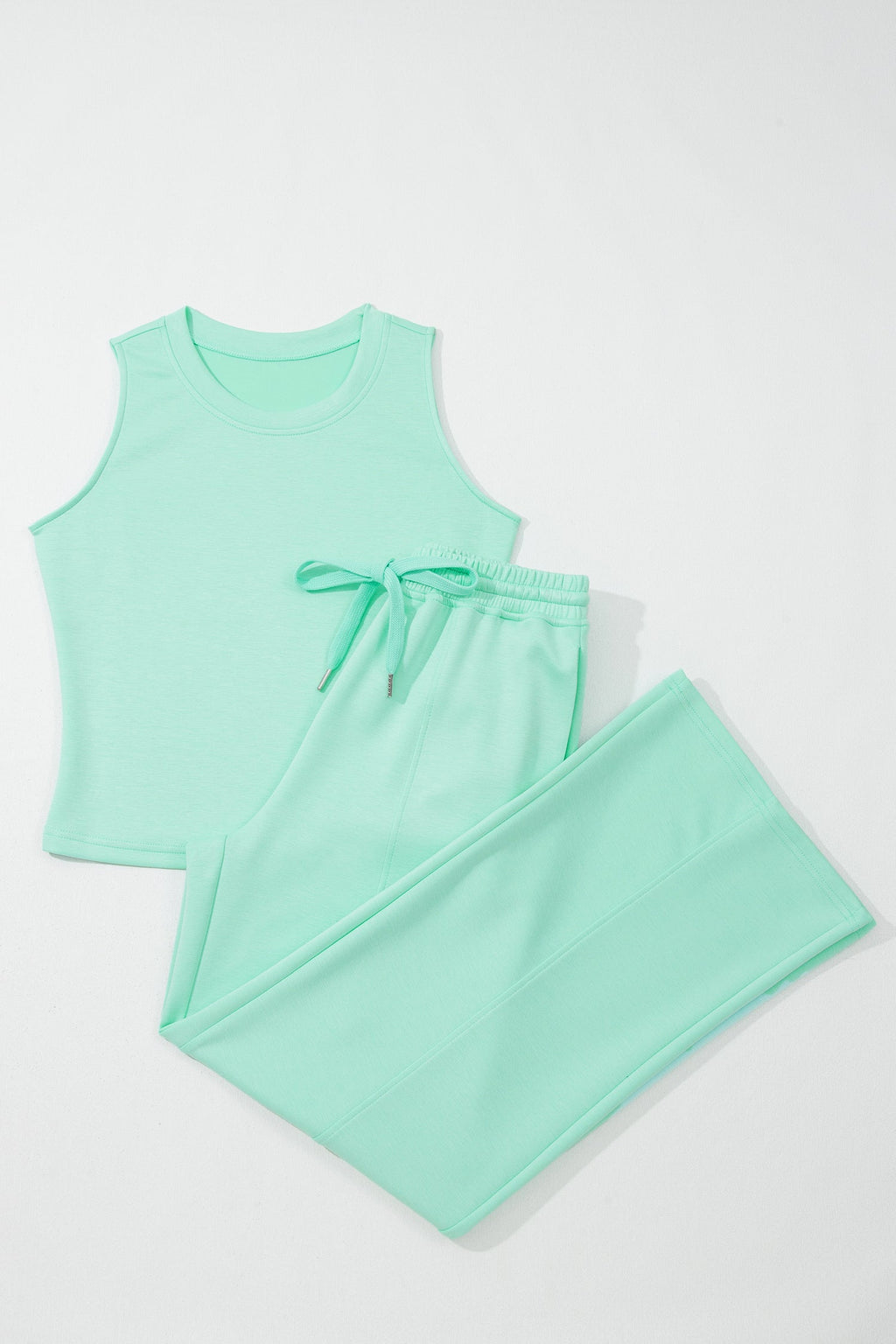 Mint Green Knit Tank Top & Wide-Leg Drawstring Pant Lounge Set