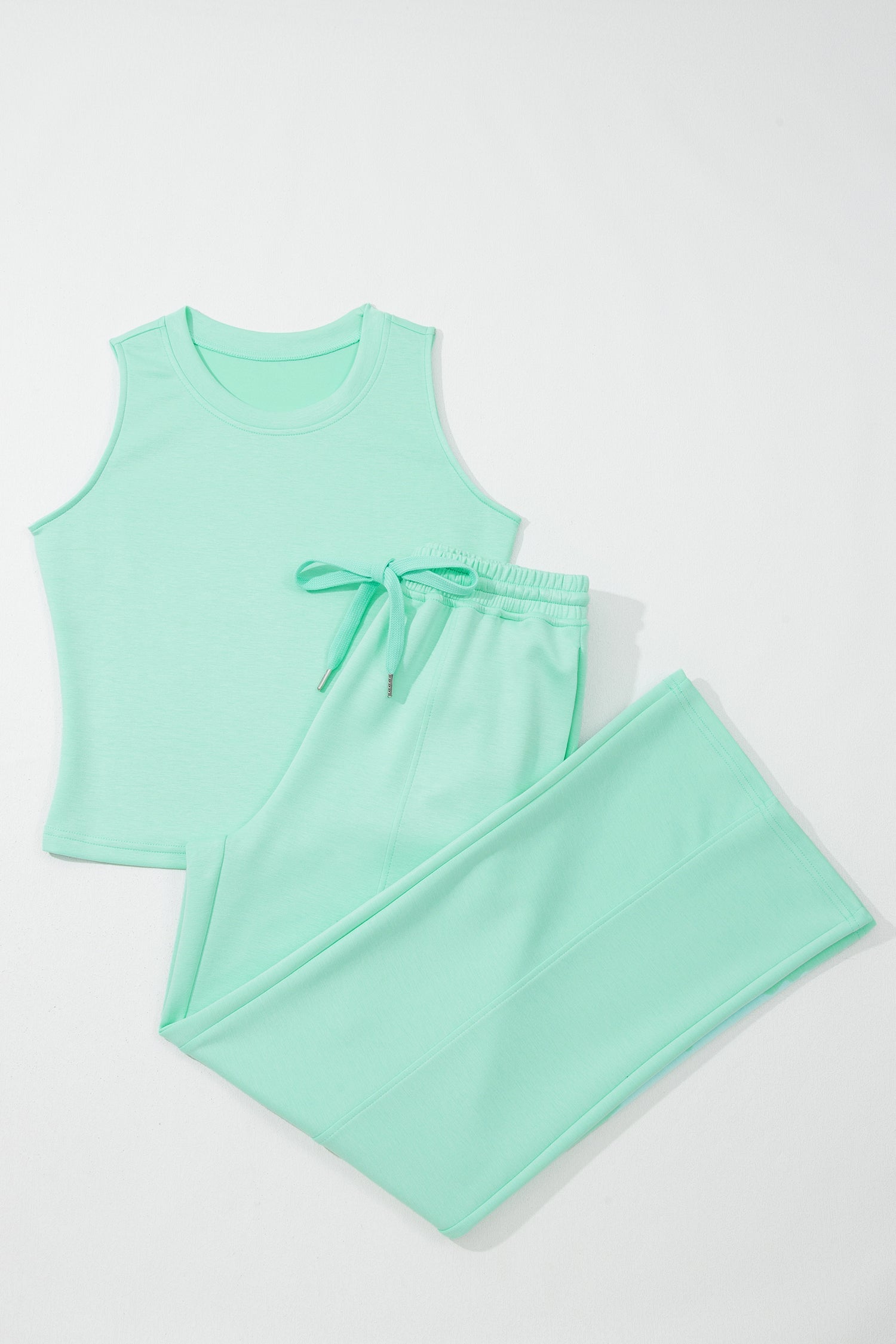 Mint Green Knit Tank Top & Wide-Leg Drawstring Pant Lounge Set