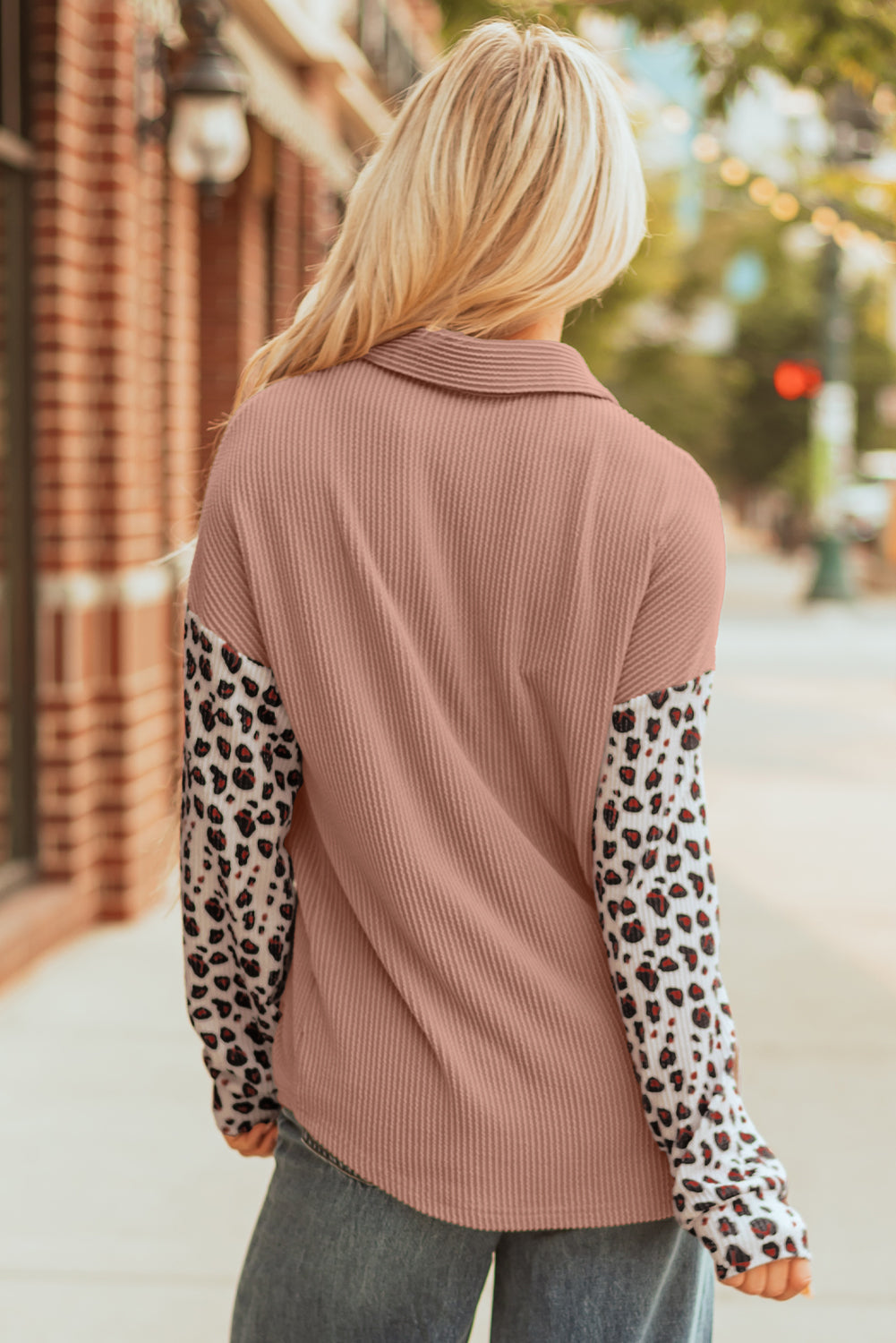 Women's Western Leopard Corded Knit Patchwork Shacket