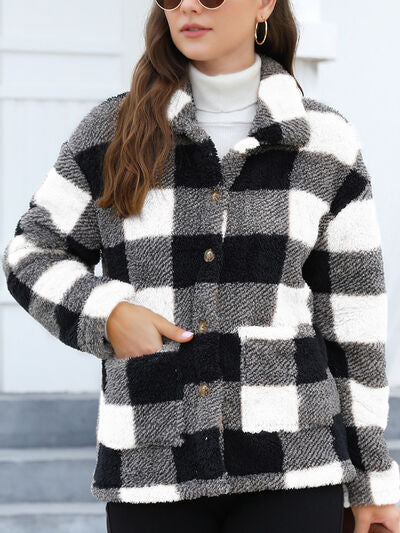 Women's Red Drop Shoulder Fuzzy Button-Up Jacket