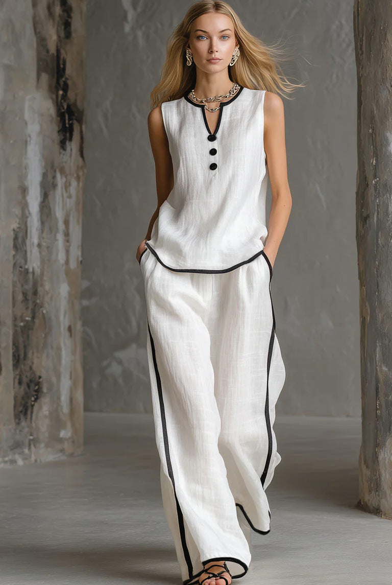 Women’s Sleeveless V-Neck Top and Wide-Leg Pants Set