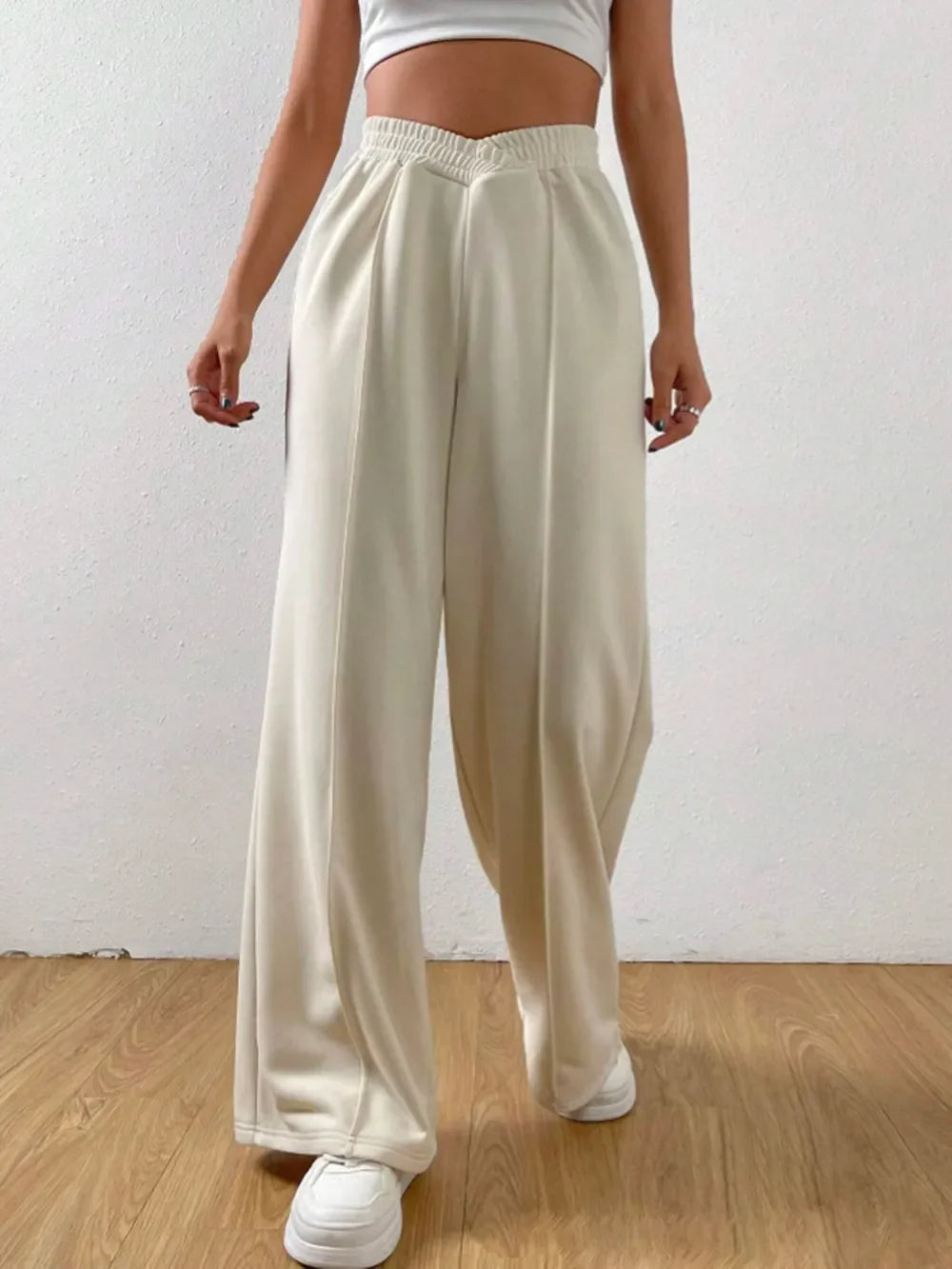 Elastic Waist Wide Leg Pants | Grey Knit Relaxed Fit