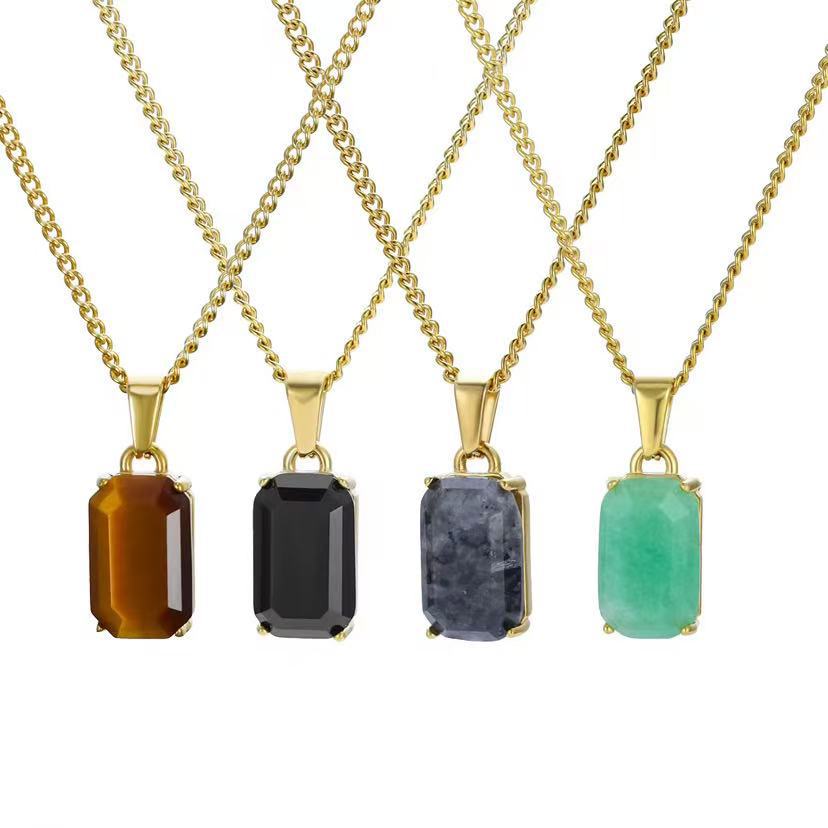 Geometric Rectangular Pendant Layered Cuban Chain Necklace