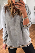 Gray Varsity V Neck Sweatshirt | Contrast Trim