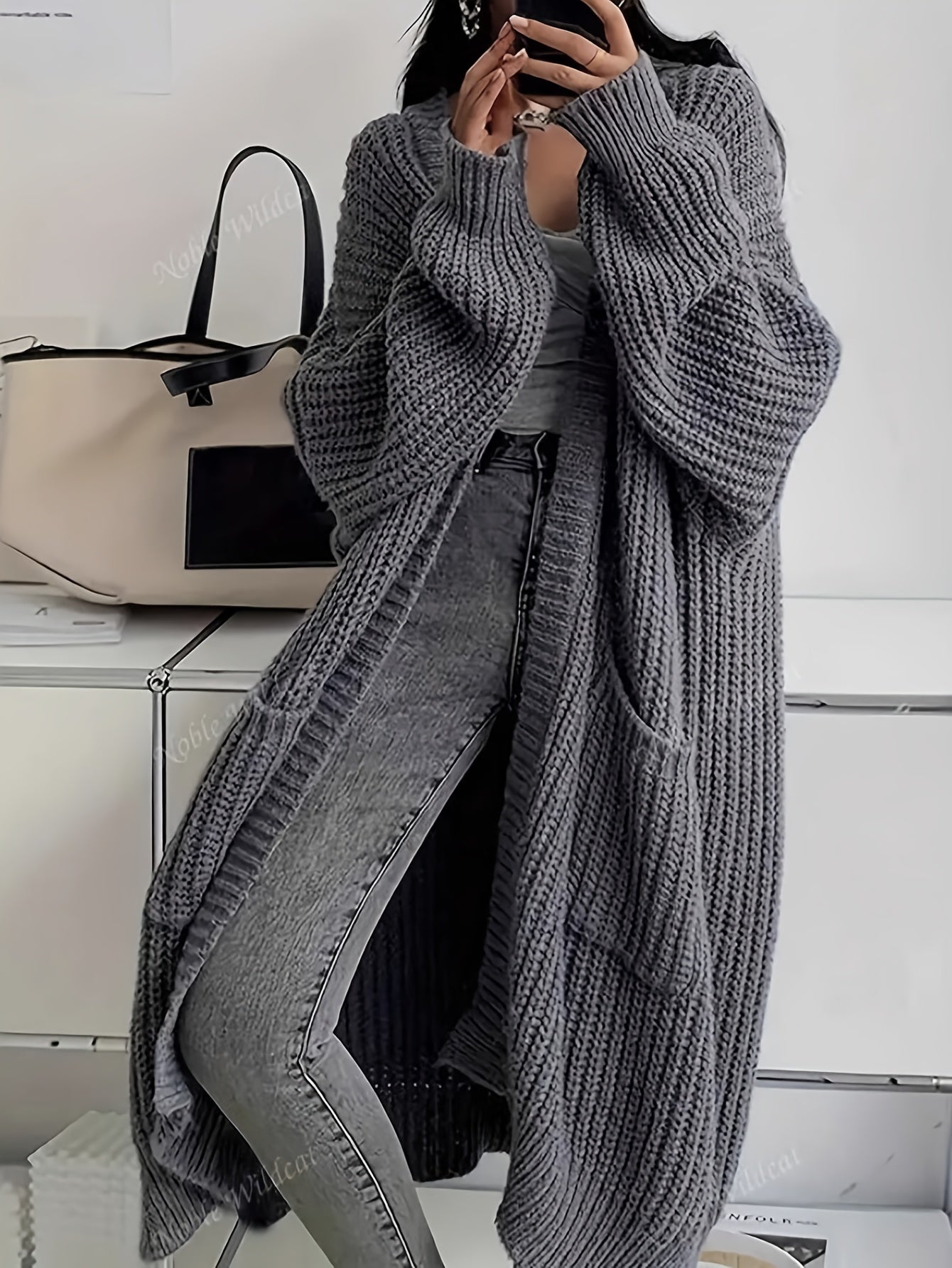 Women's Long Cardigan Over Knee V-Neck Chic