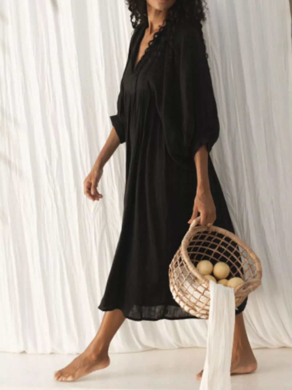 Tie Neck 3/4 Sleeve Midi Dress