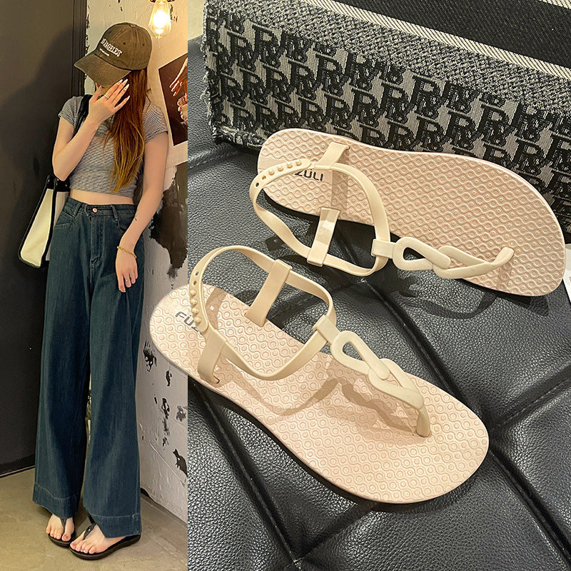 FÜZÜLİ women's flat buckle strap sandals in solid colors