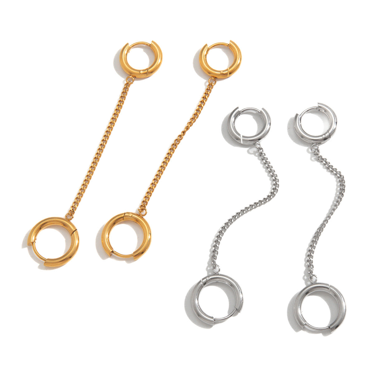 Double Hoop Tassel Earrings in Polished Stainless Steel