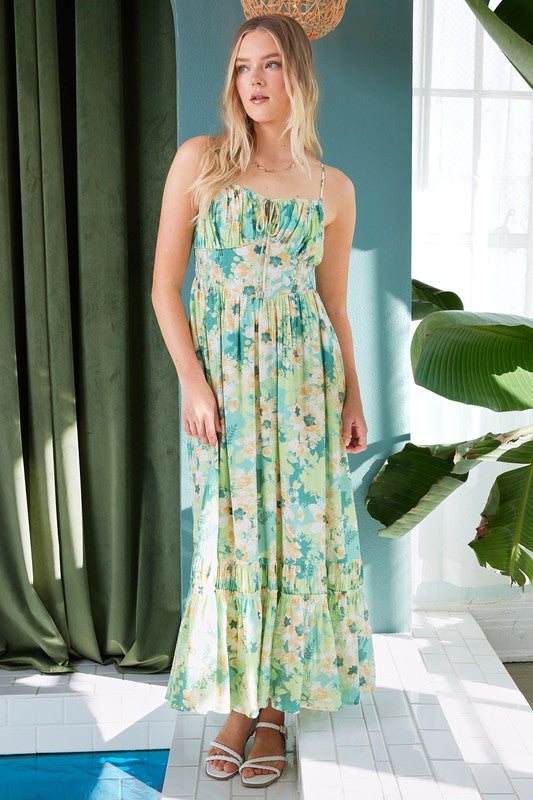 Floral Smocked Back Ruffled Hem Maxi Cami Dress for Summer