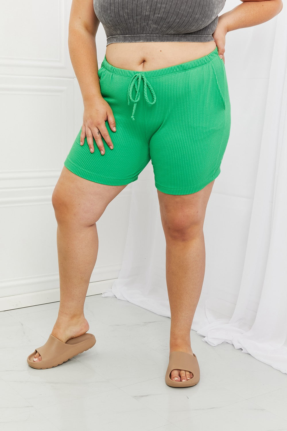 Blumin Apparel Ribbed Shorts in Green | Comfortable Casual Style