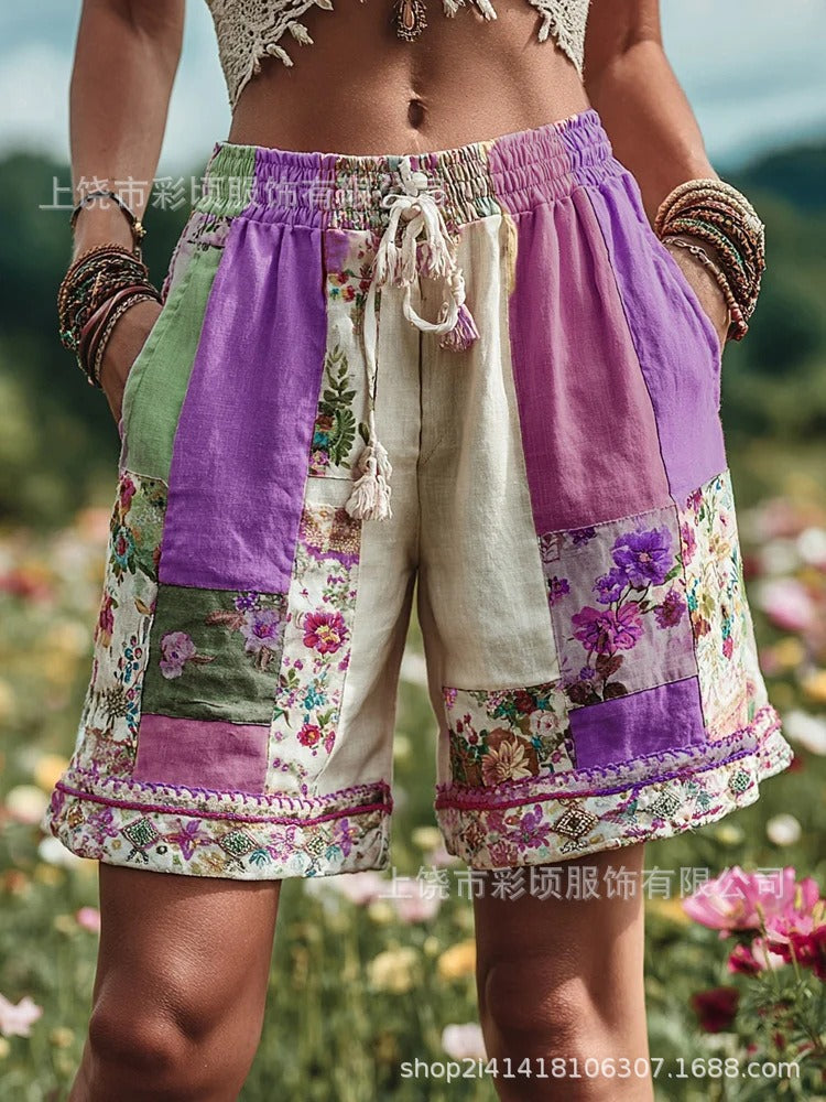 Women's Retro Floral Print Casual Shorts with Drawstring Waist - Image 15