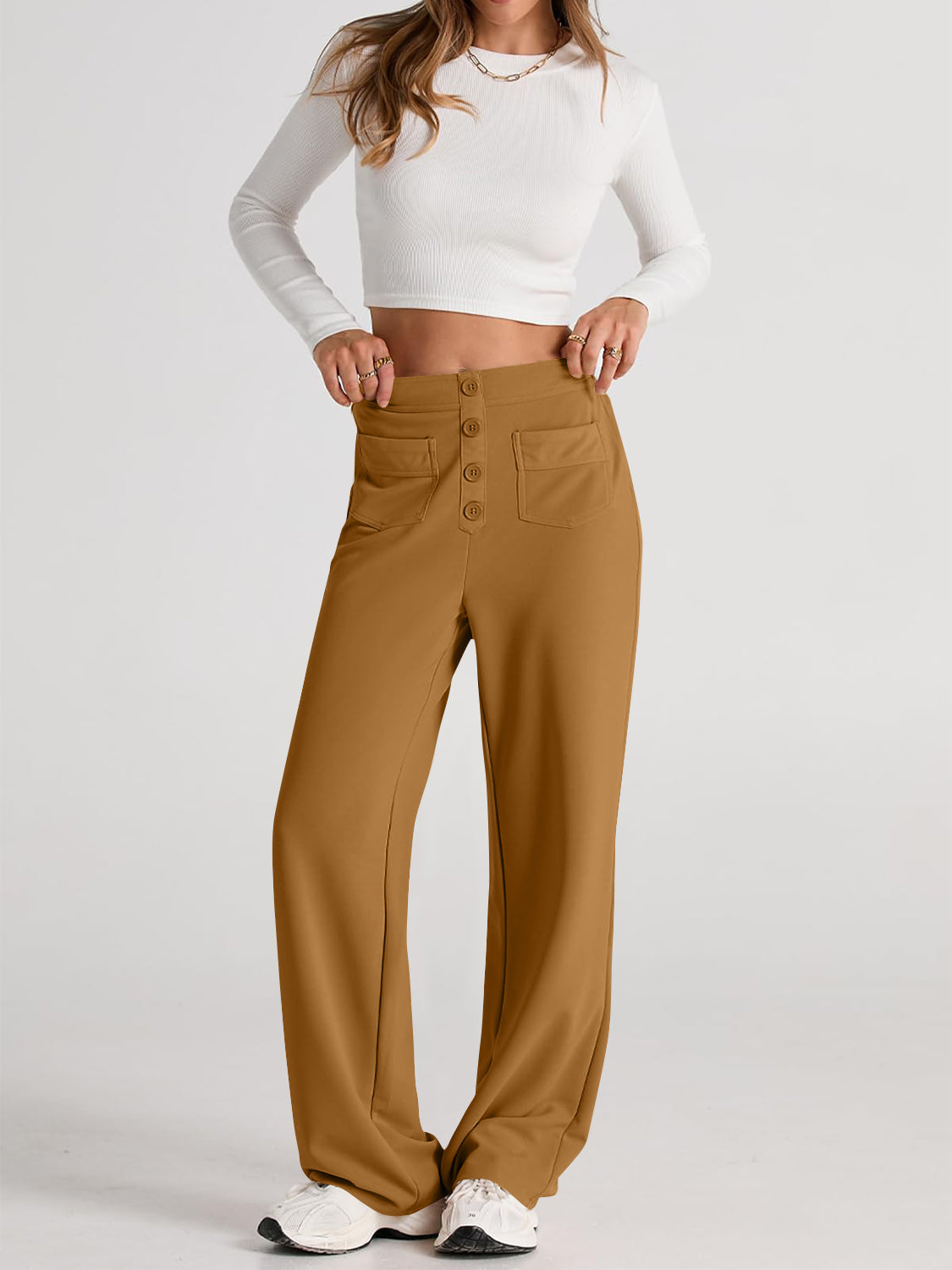 High Waist Wide Leg Pants | Black Polyester Relaxed Fit