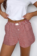 Red Plaid Gingham High Waist Shorts | Cotton Print