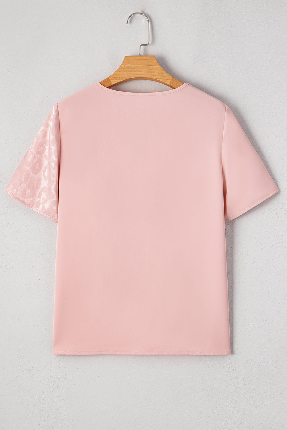 Apricot Pink Leopard Patchwork Cross Strappy V-Neck Blouse