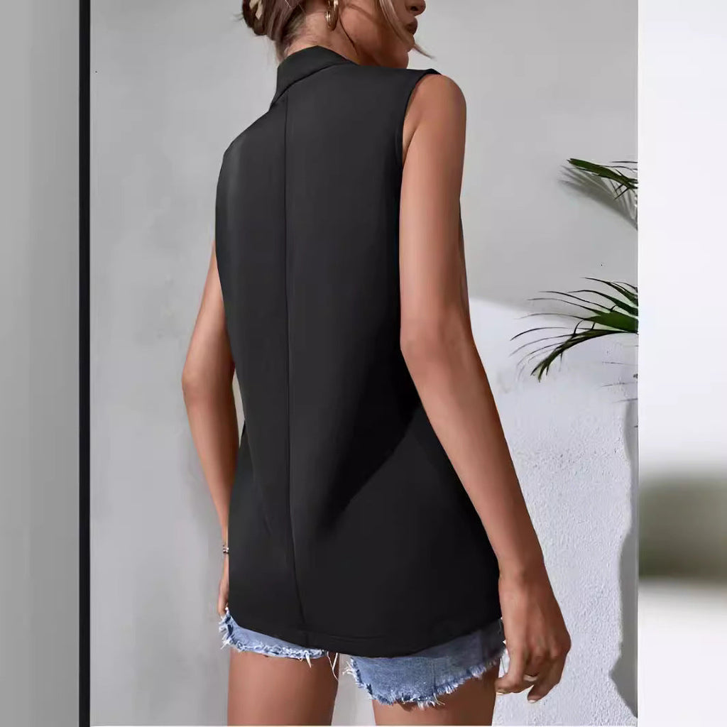 Women's Mid-Length Suit Vest Sleeveless Tailored Office Blazer - Image 6