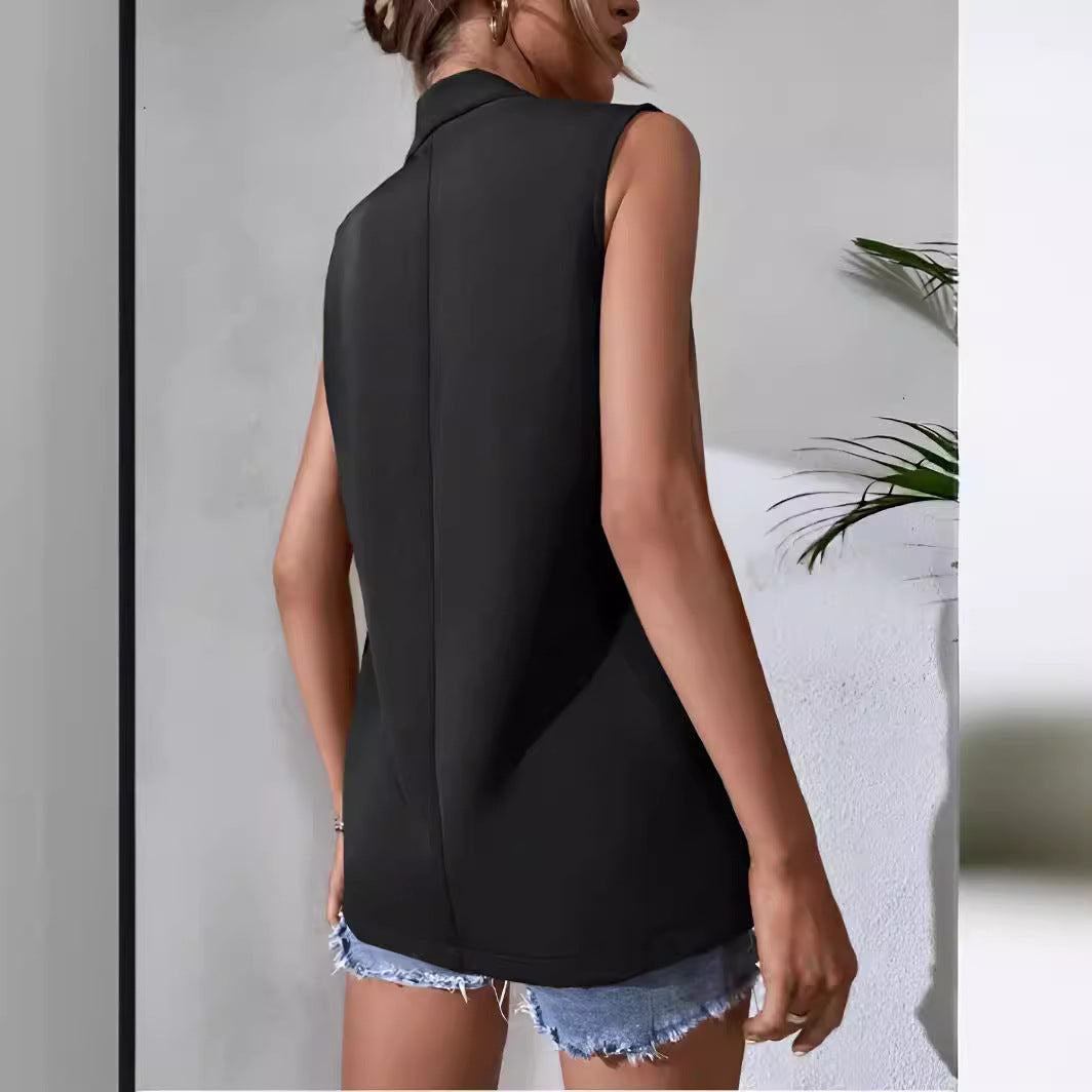 Women's Mid-Length Suit Vest Sleeveless Tailored Office Blazer - Image 6