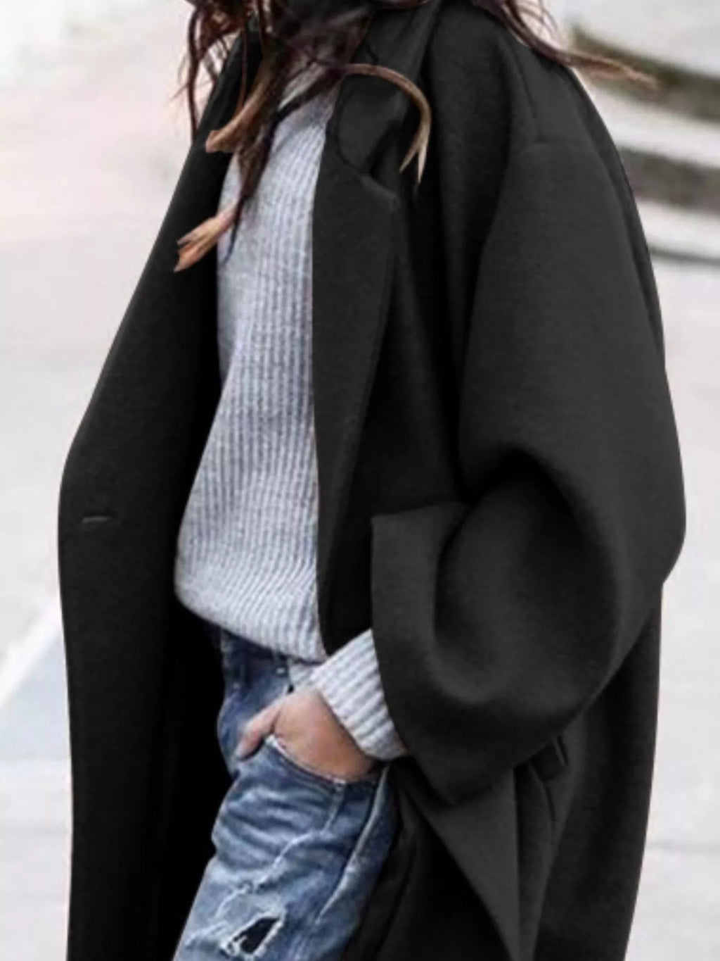 Full Size Wool Blend Longline Overcoat Plus Size