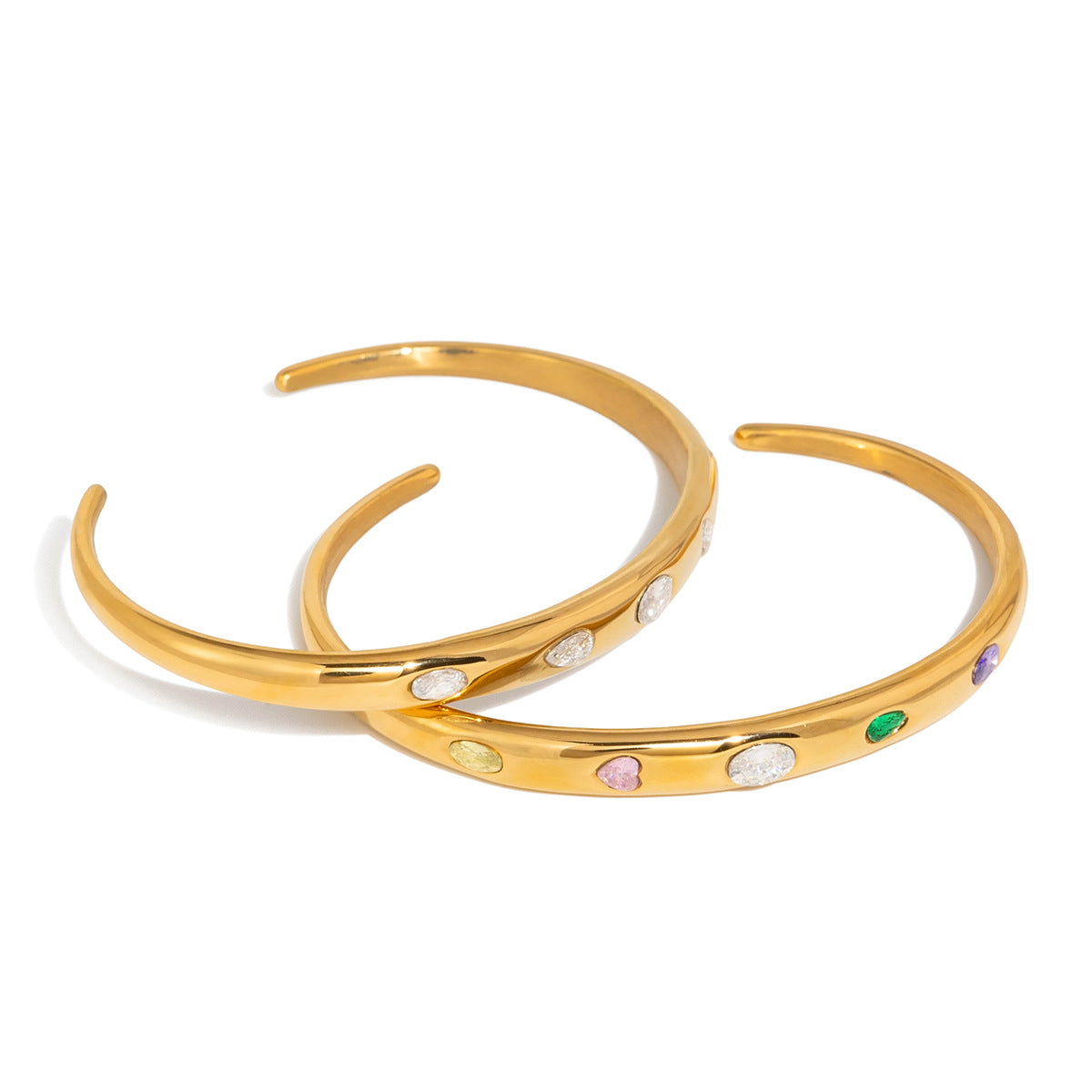 Colorful Zircon Open Bangle in Gold and Multi-Color