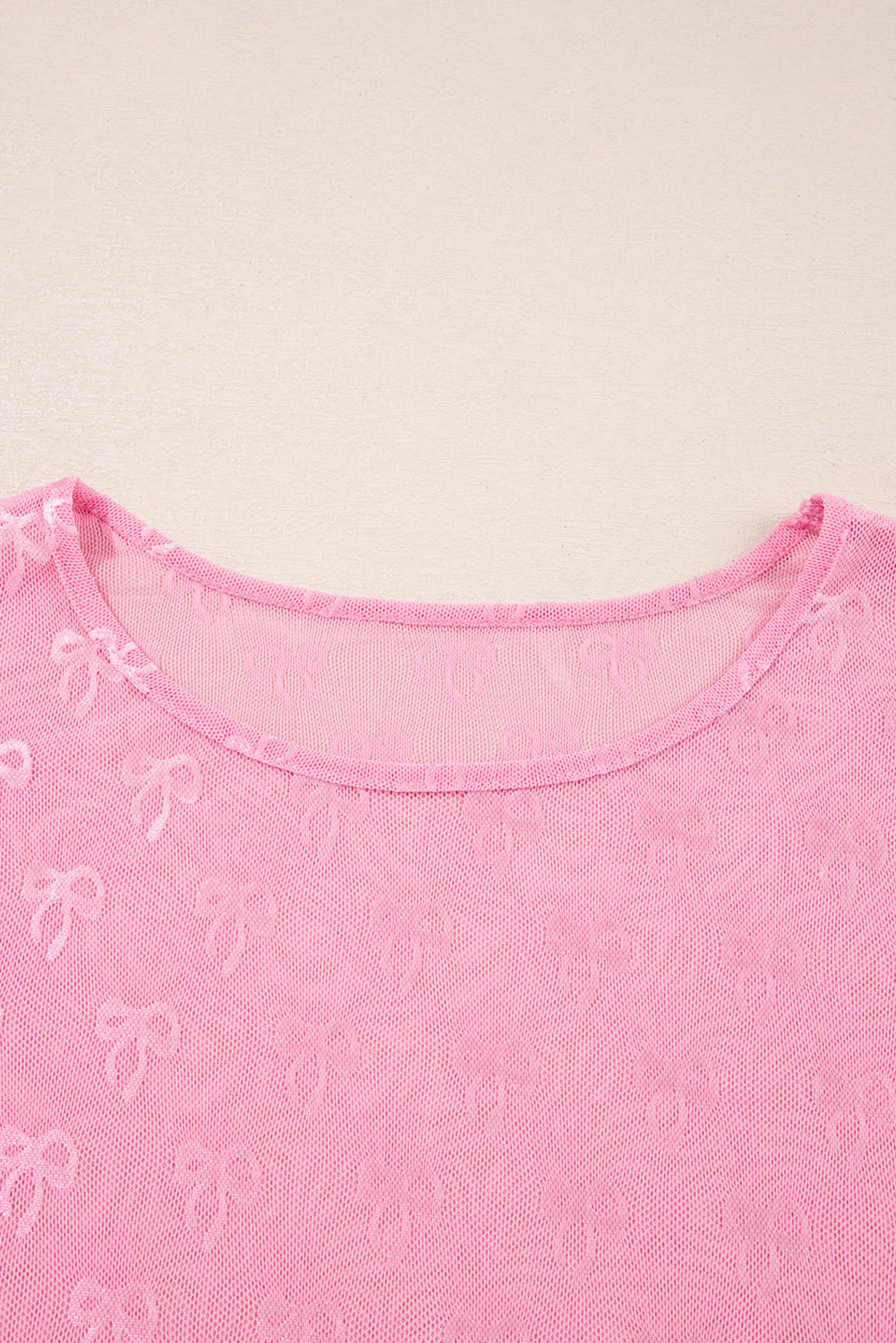 Plus Size Bow Tie Mesh Embroidered Long Sleeve Top