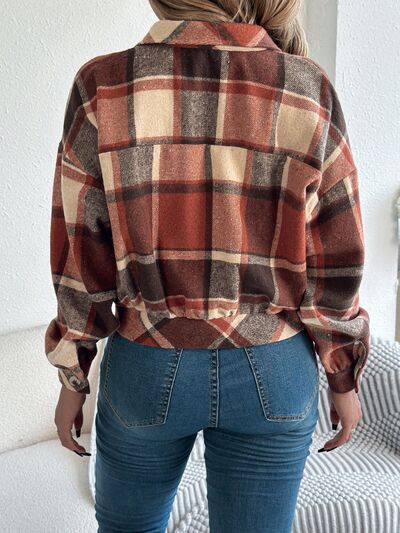 Classic Plaid Long Sleeve Button-Up Jacket for Women
