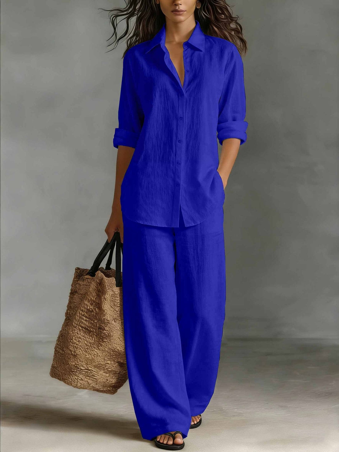 Women's Bohemian Cotton-Linen Button-Down Top and Pant Set - Image 15