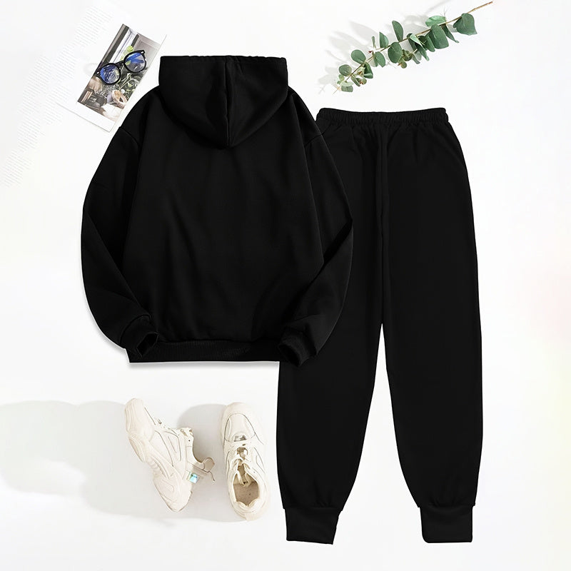Women's Gray Letter Print Hoodie and Jogger 2-Piece Set - Image 4