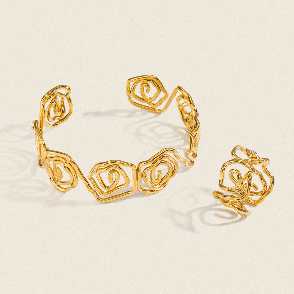 Twisted Rose Flower Open-ring Bracelet
