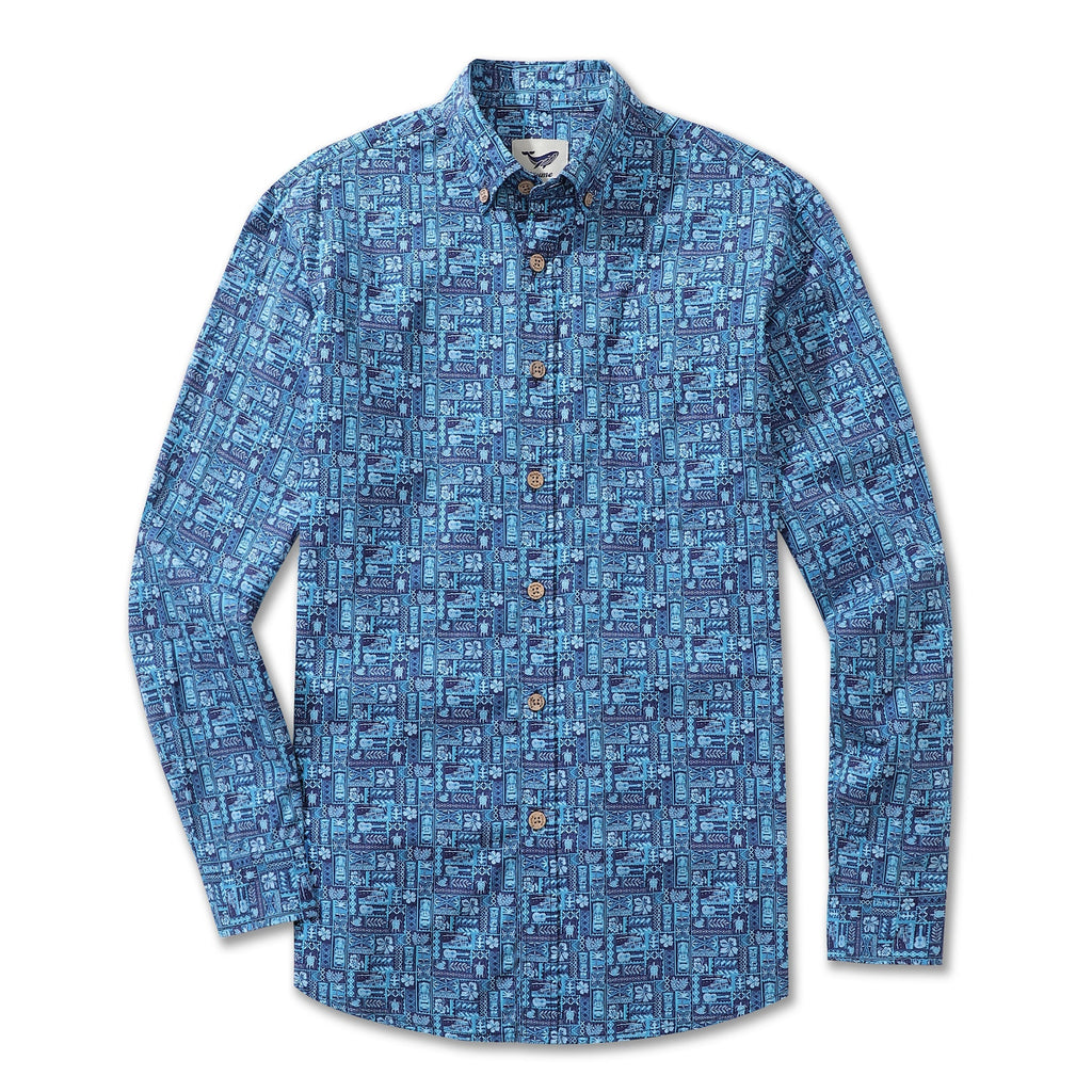 Men's TIKI Paradise Long Sleeve Cotton Button-Down Aloha Shirt