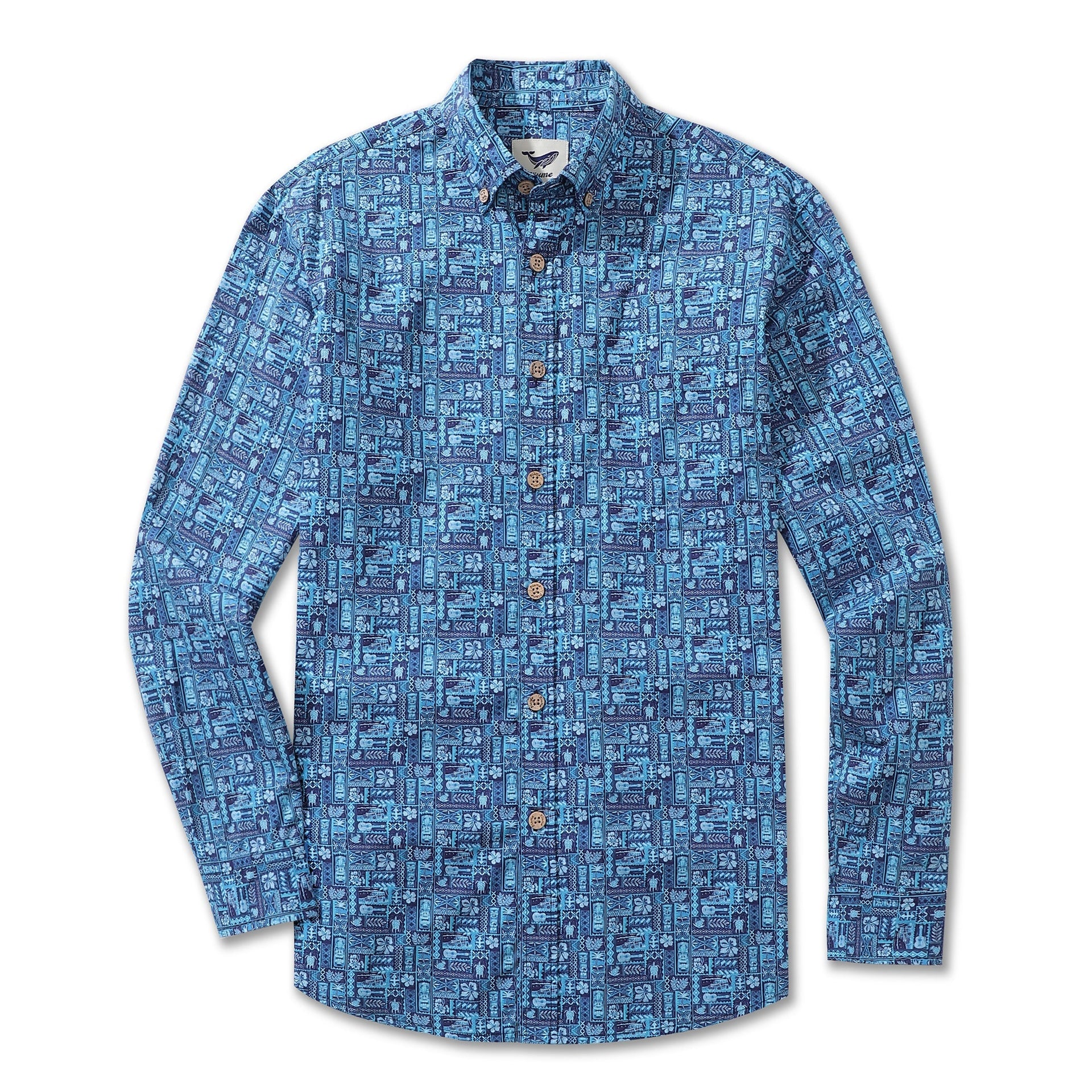 Men's TIKI Paradise Long Sleeve Cotton Button-Down Aloha Shirt