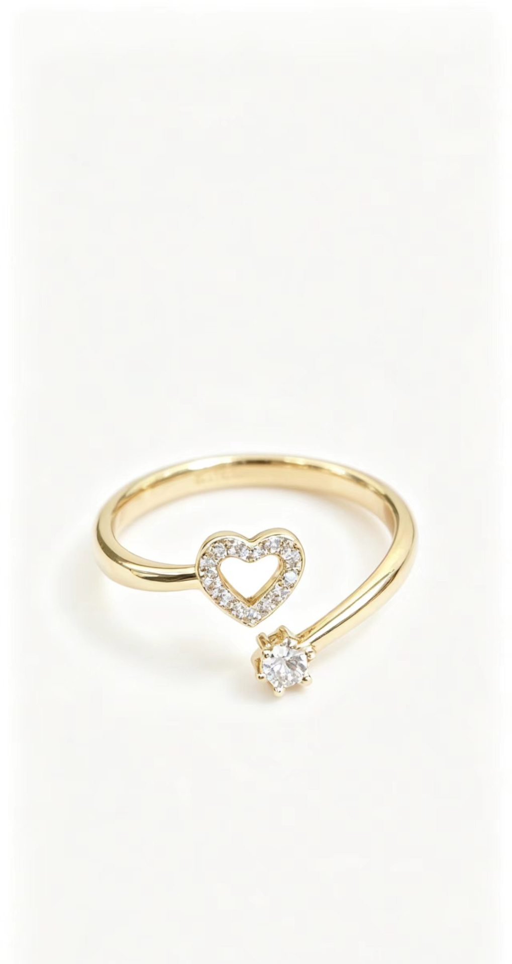Gold Open-Heart Single-Stone Adjustable Ring for Women