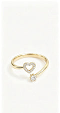 Gold Open-Heart Single-Stone Adjustable Ring for Women