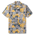 Yellow short sleeve Hawaiian shirt with white and yellow chrysanthemum floral pattern