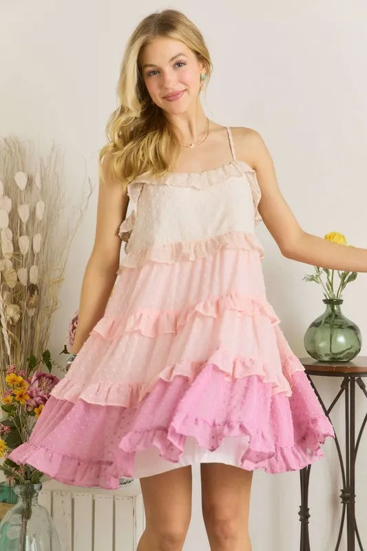 Swiss Dot Ruffled Tiered Mini Dress for Summer