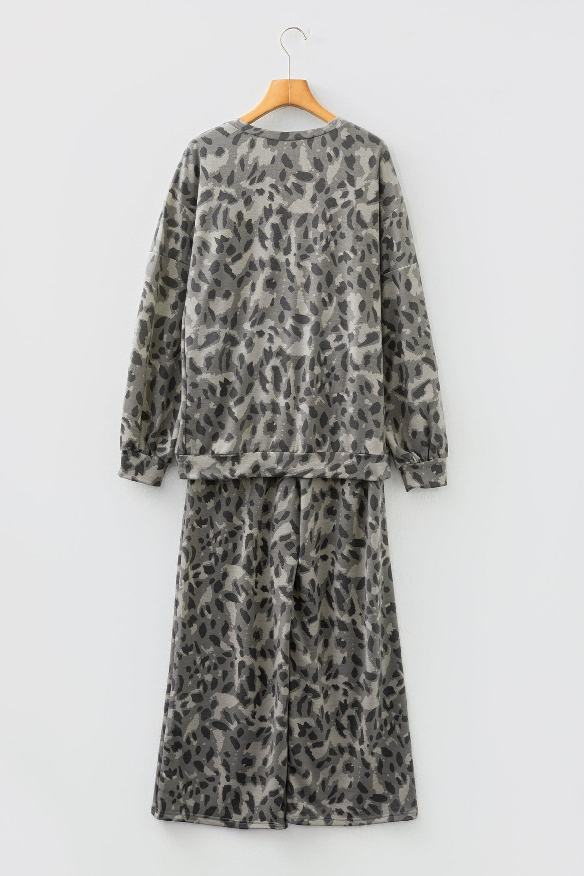Leopard Raw Seam Sweatshirt & Wide Leg Pants Set
