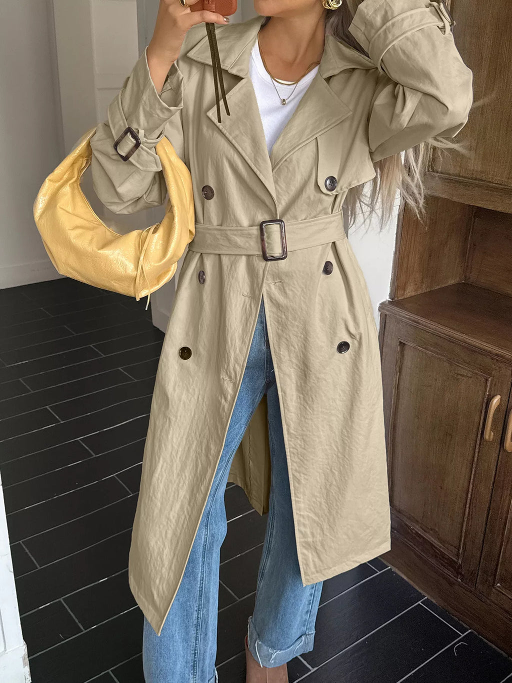 Double-Breasted Belted Trench Coat