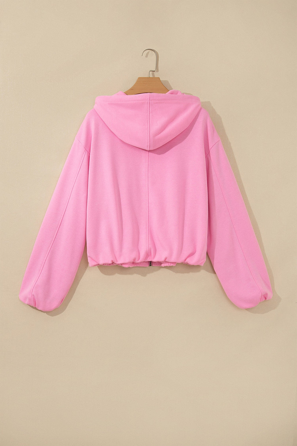 Solid Long Sleeve Zip-Up Drawstring Hoodie