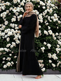 Premium Nida Matte Abaya in black with Beige work