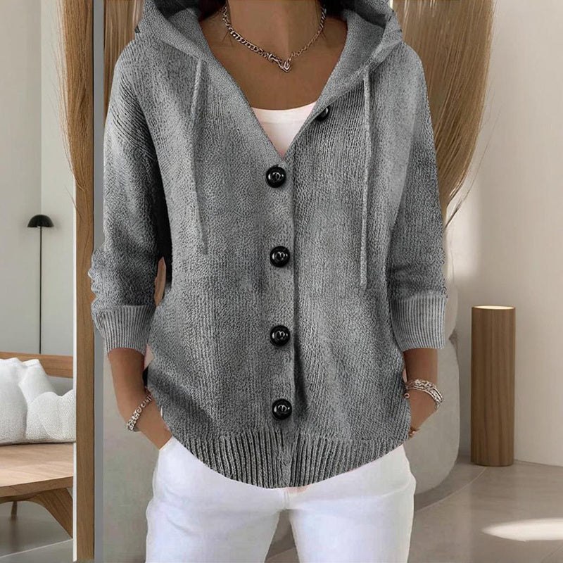 Women’s Button-Down Hoodie Cardigan Sweater Coat - Relaxed Knit