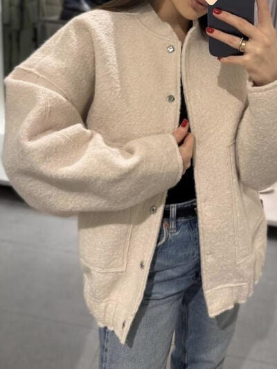 Casual Drop Shoulder Snap Down Jacket with Pockets