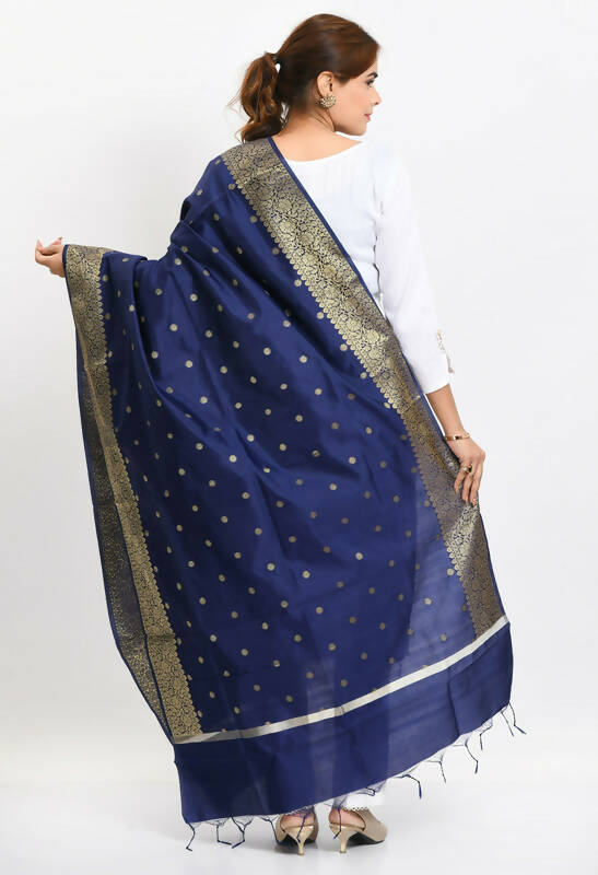Navy Blue Banarasi Silk Woven Dupatta for Women