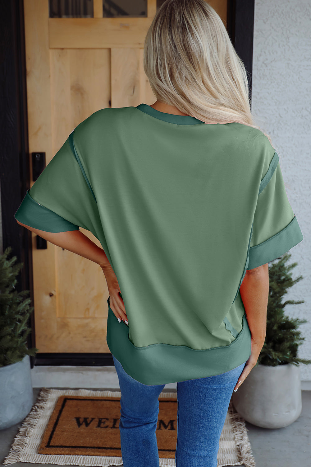 Mikaela Half Sleeve Raw Seam Split Top