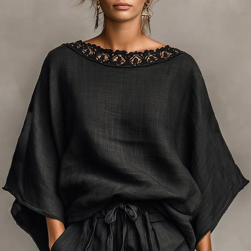 Women’s Black Relaxed Fit T-Shirt and Shorts Matching Set - Image 2