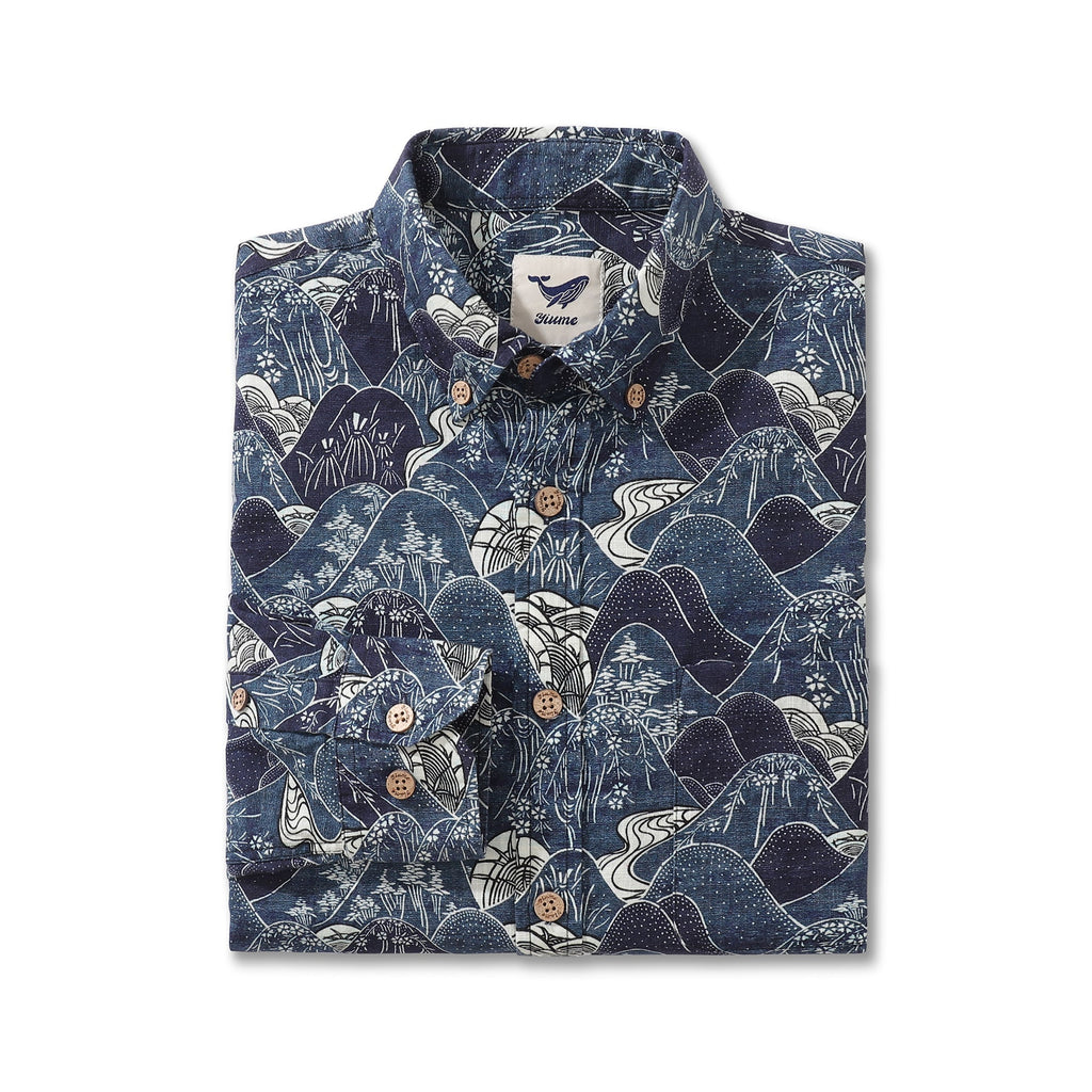 Men's Serenity Falls Long Sleeve Cotton Hawaiian Shirt