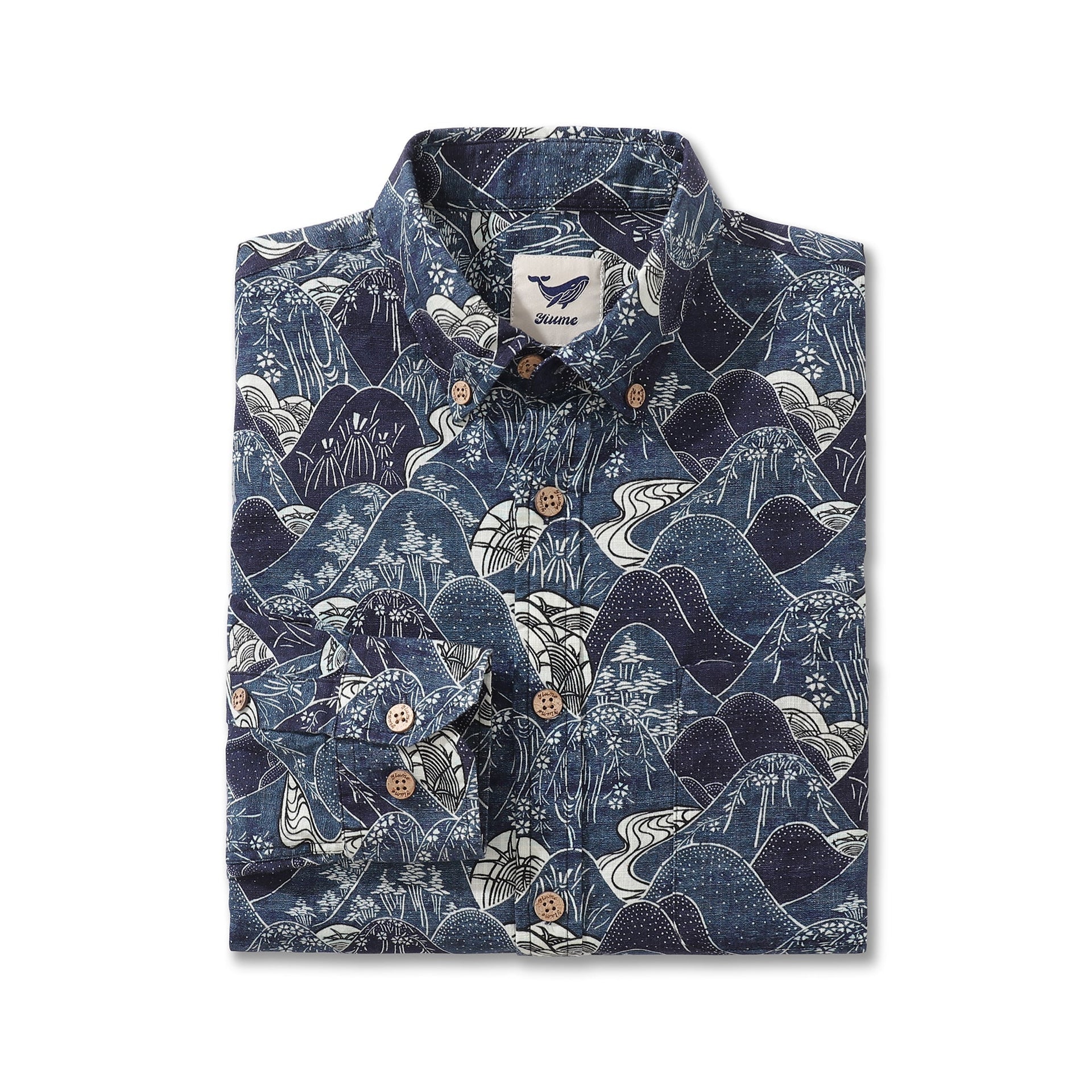 Men's Serenity Falls Long Sleeve Cotton Hawaiian Shirt