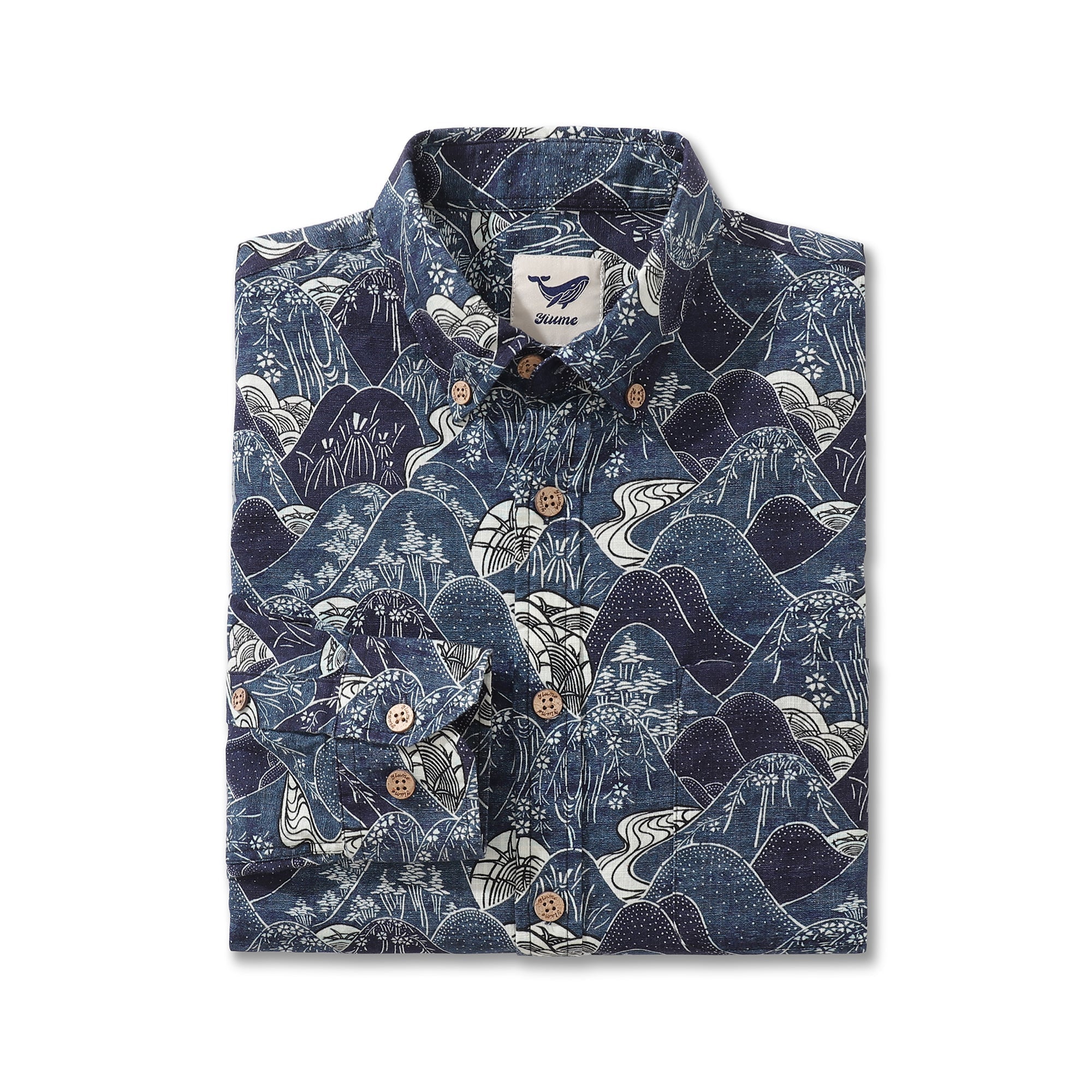 Men's Serenity Falls Long Sleeve Cotton Hawaiian Shirt