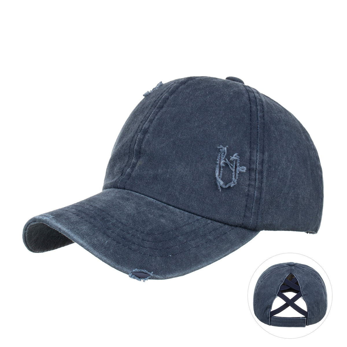 Washed Distressed Ponytail Baseball Cap