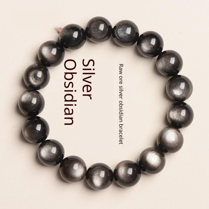 Natural Obsidian Stone Beaded Bracelet Unisex Polished Loop
