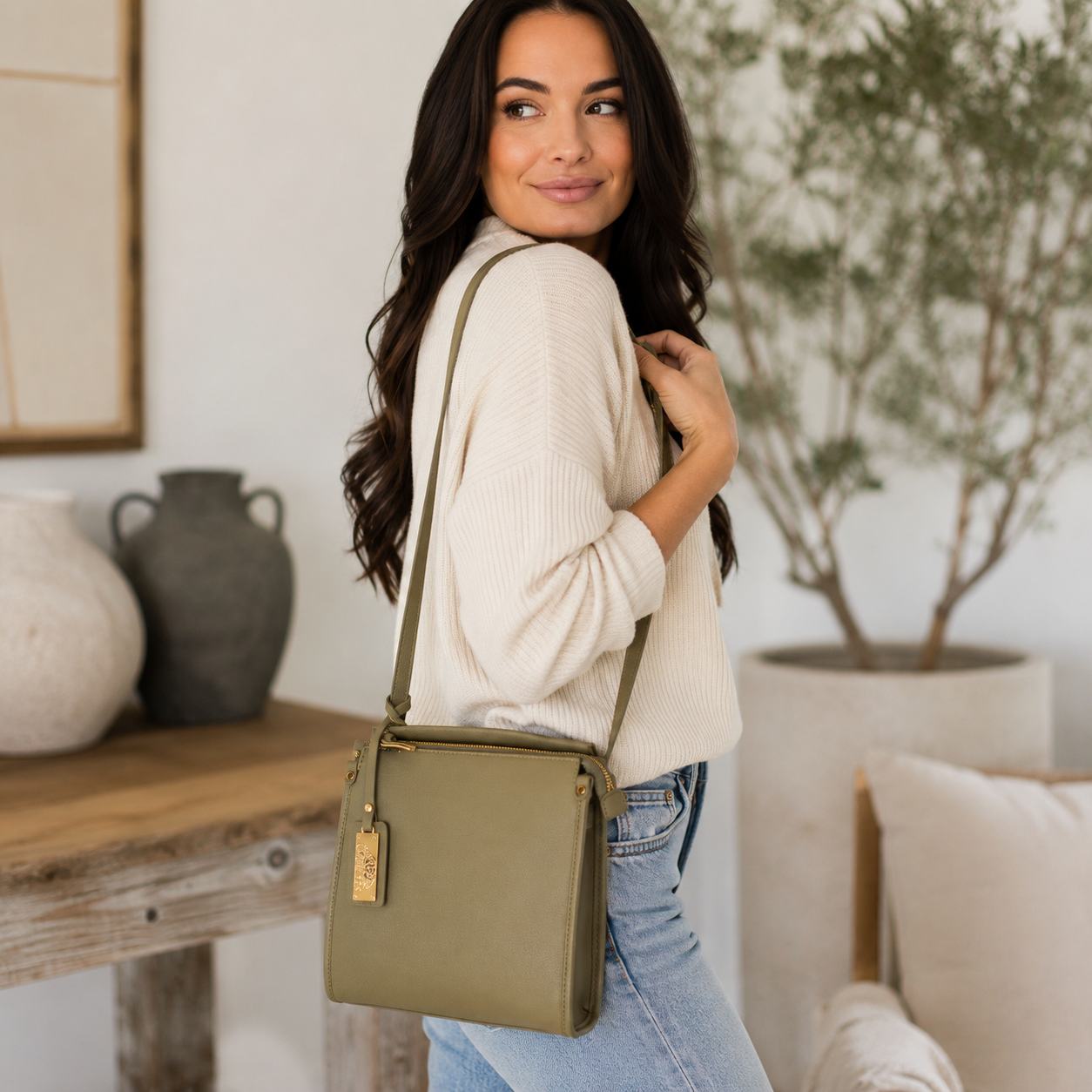 Ivy Olive Green Minimalist Concealed Carry Crossbody Backpack