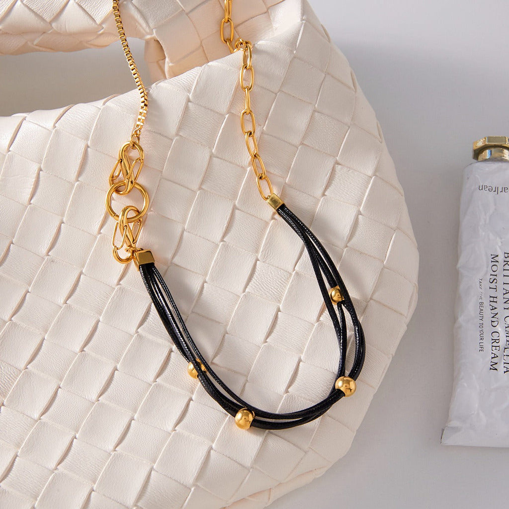18K Gold and Black Wax Cord Necklace for Women