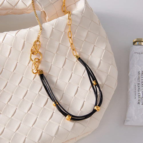 18K Gold and Black Wax Cord Necklace for Women